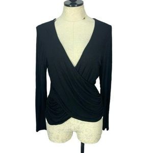Secret Charm Woman's Black Long Sleeve Faux Wrap Blouse Size Small‎